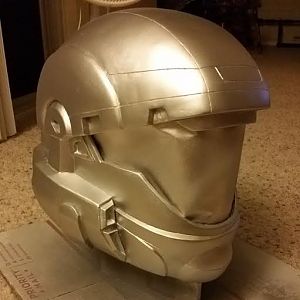 Helmet with first layer of silver paint