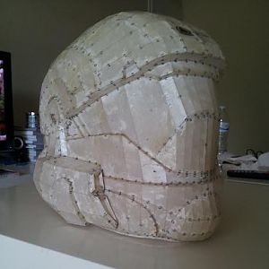 Helmet after resin and fiberglass stage
